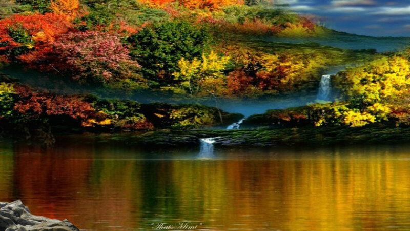 Autumn Forest Waterfall — Yellow