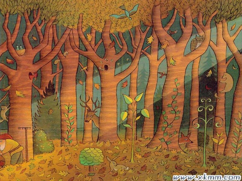 Autumn forest with animals