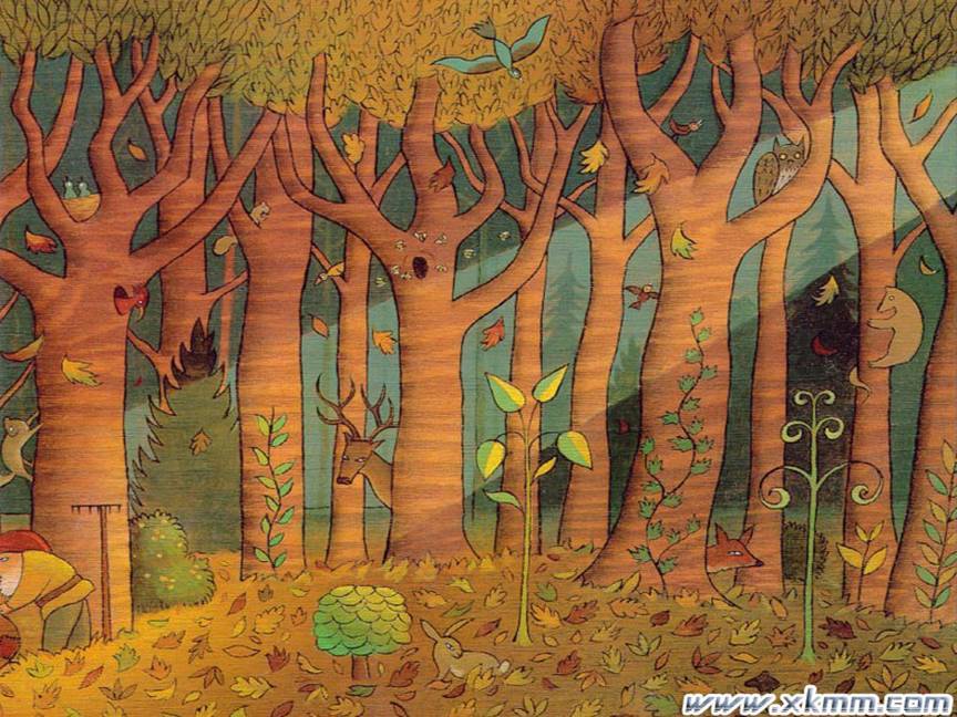 Autumn forest with animals