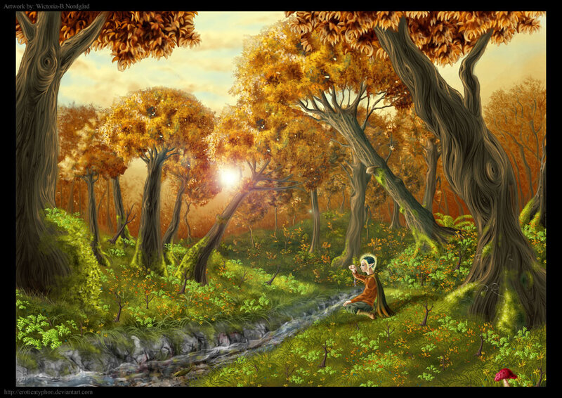 Autumn forest with elf