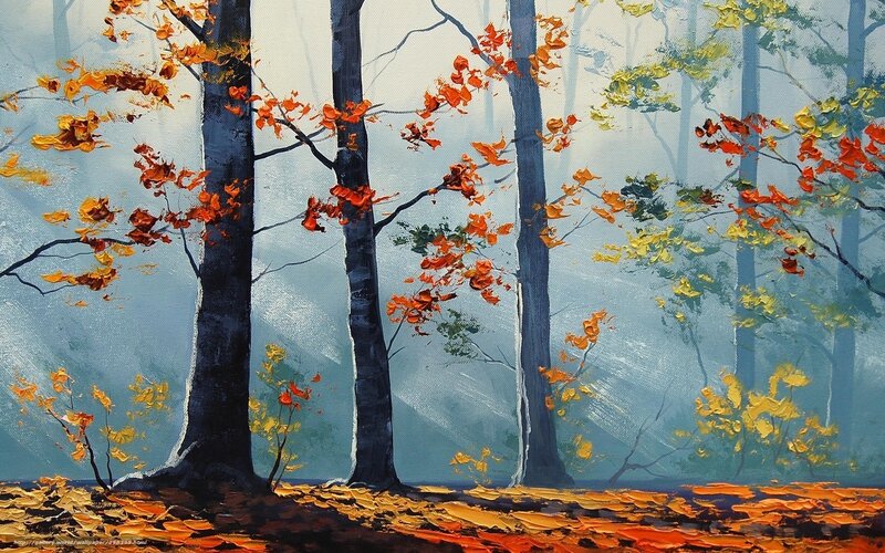 Autumn forest with fallen leaves