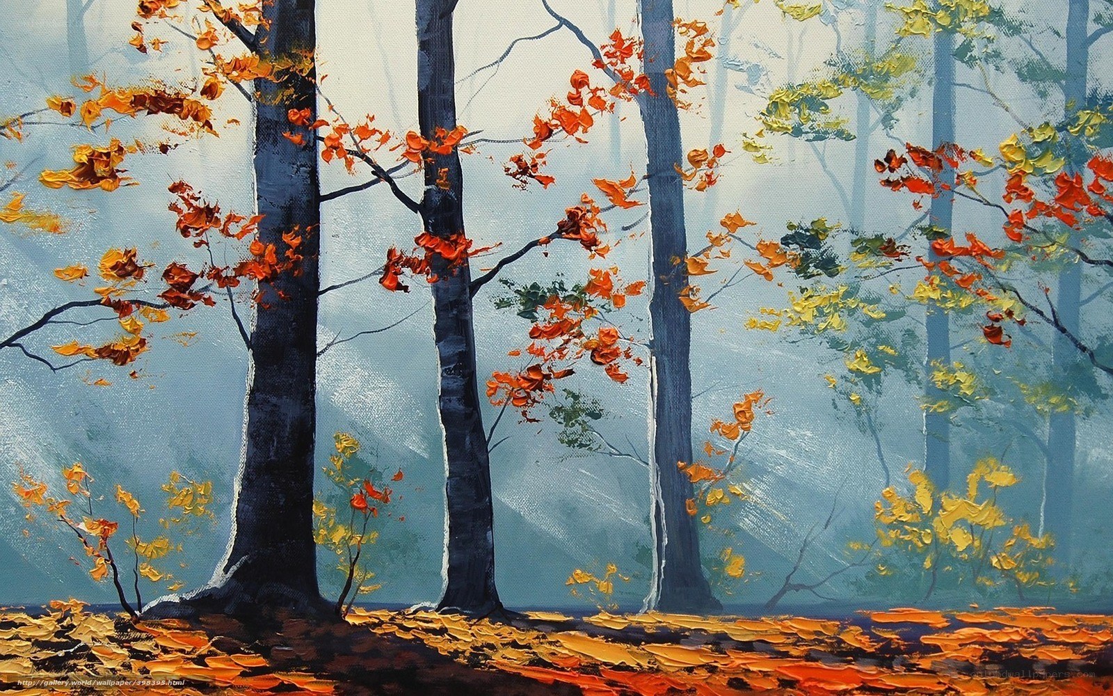 Autumn forest with fallen leaves