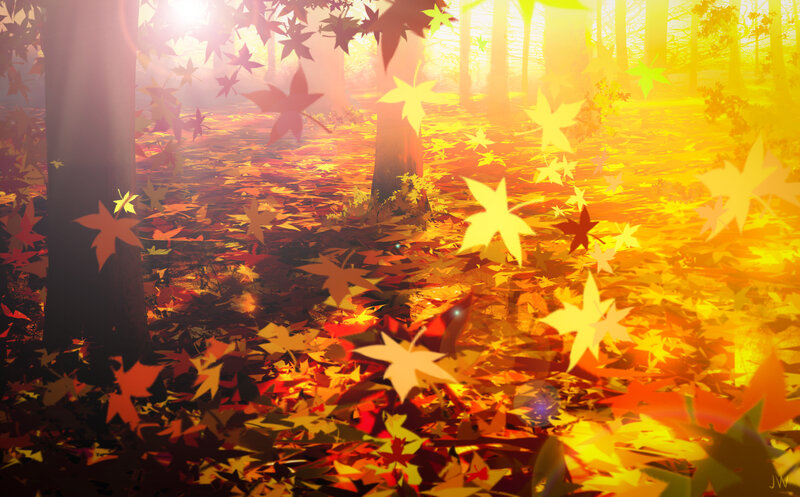 Autumn Forest with Falling Leaves — Yellow