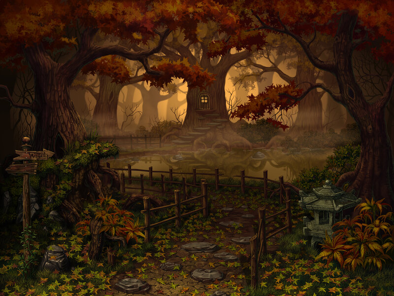Autumn Forest with House