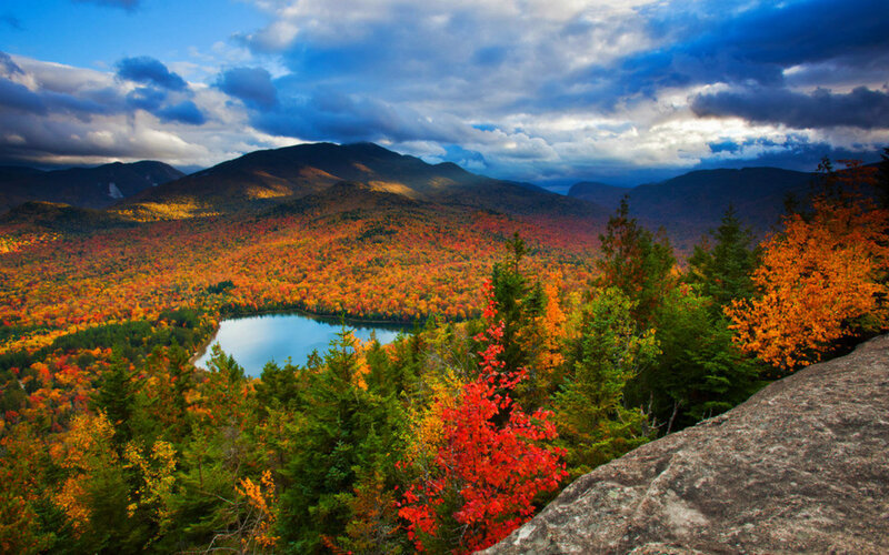 Autumn Forest with Lake — Orange, Dramatic