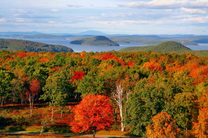 Autumn Forest with Lake — Red