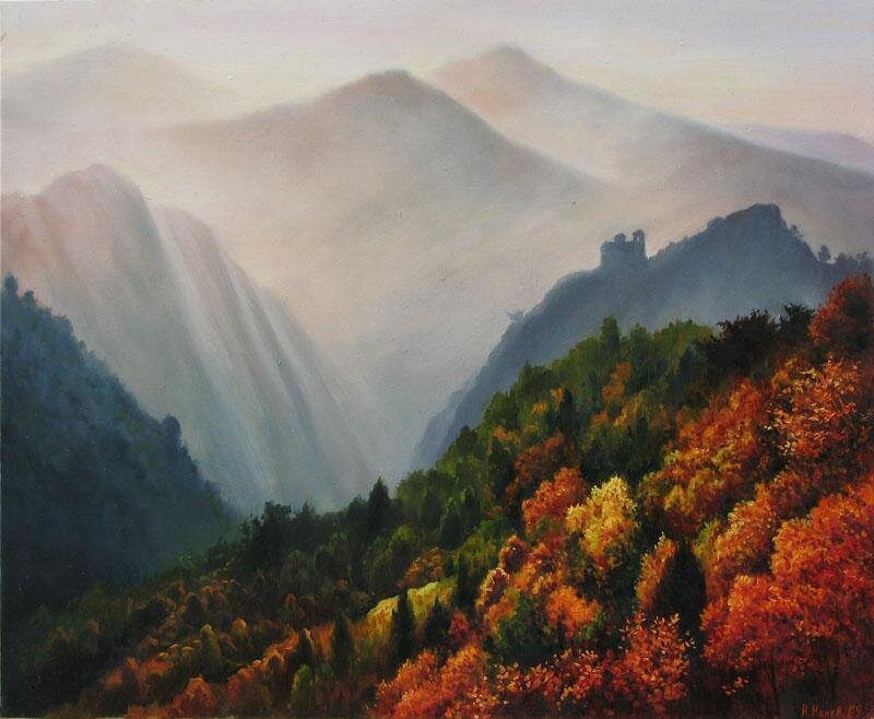 Autumn Forest with Mountains — Orange