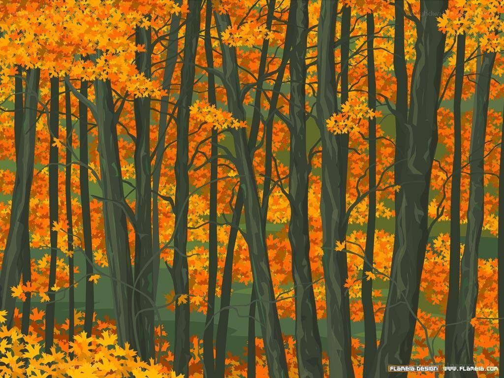 Autumn forest with orange leaves