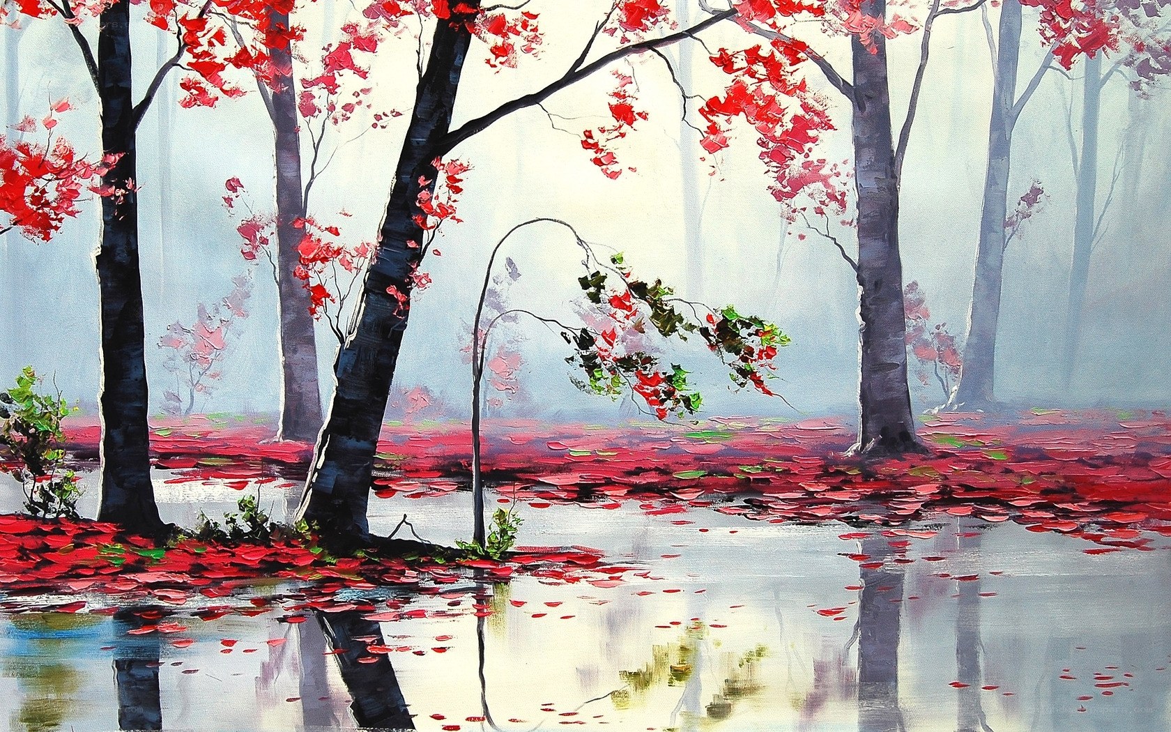 Autumn forest with red leaves
