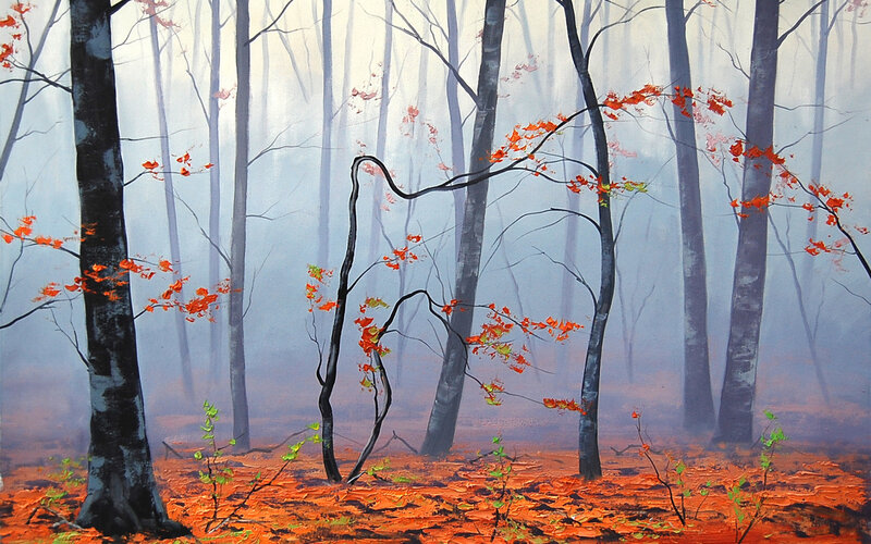 Autumn Forest with Red Leaves — Orange