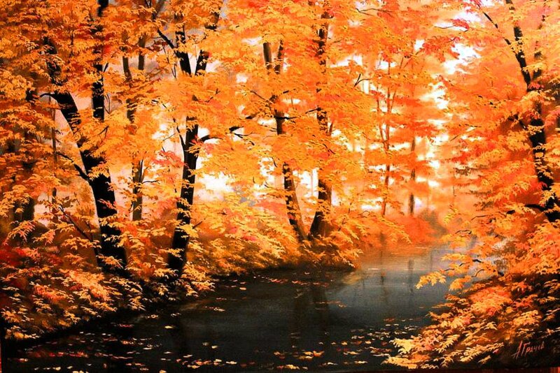 Autumn Forest with River — Orange