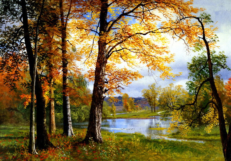 Autumn Forest with River — Yellow
