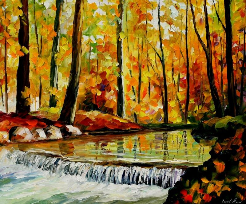 Autumn forest with stream