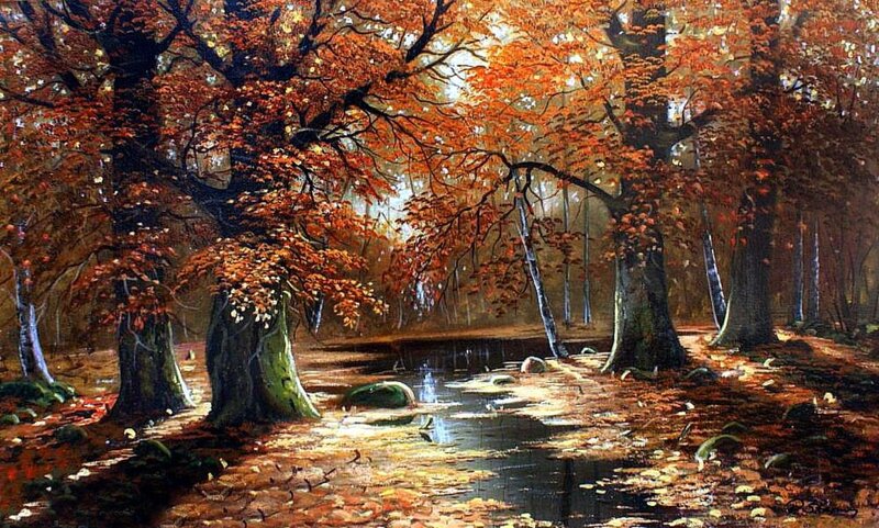 Autumn Forest with Stream — Orange