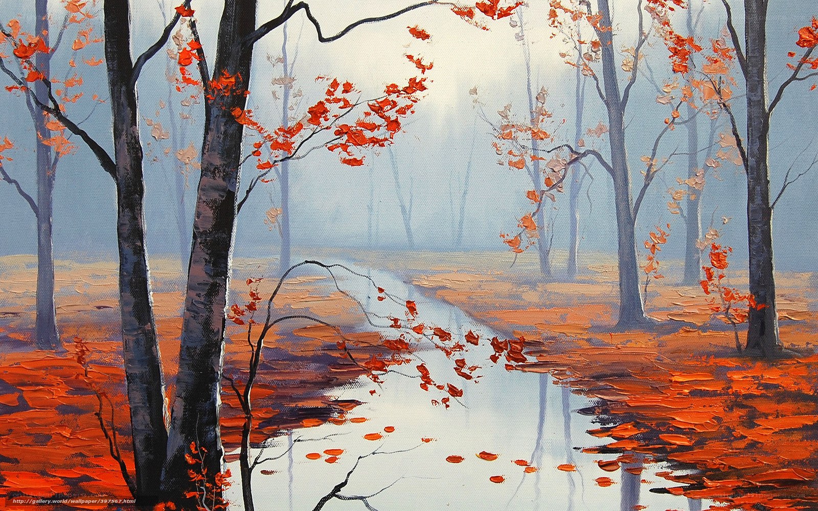 Autumn forest with stream