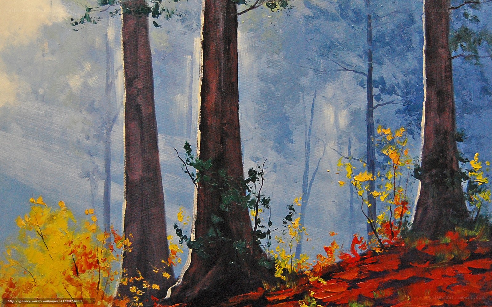 Autumn forest with tall trees