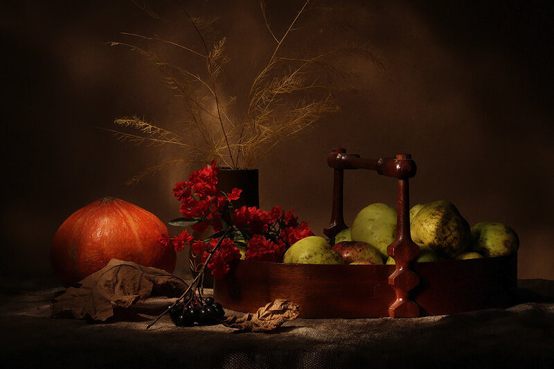 Autumn Fruit Basket — Brown, Dramatic