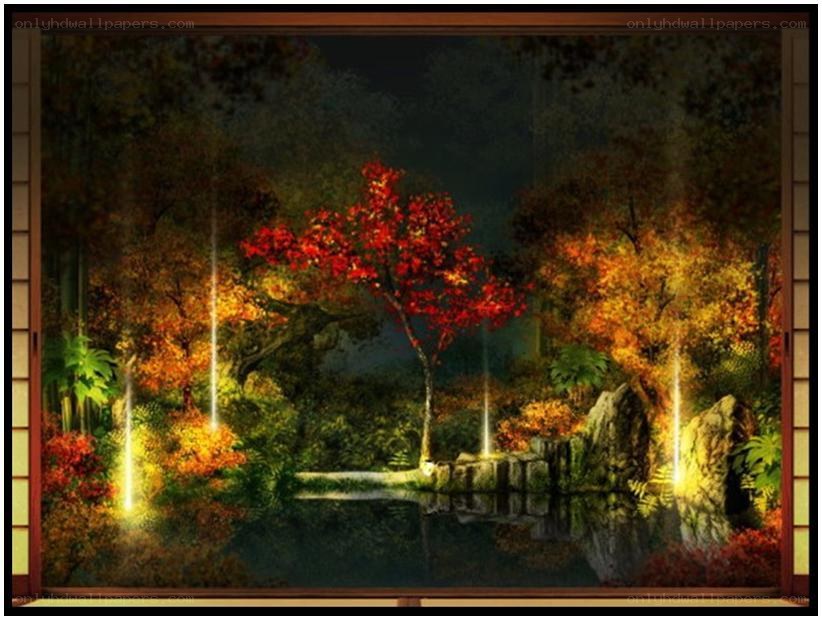 Autumn garden at night