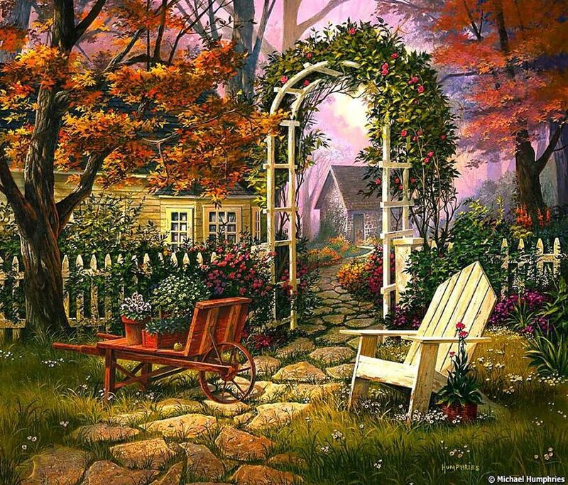 Autumn Garden Scene — Green, Serene