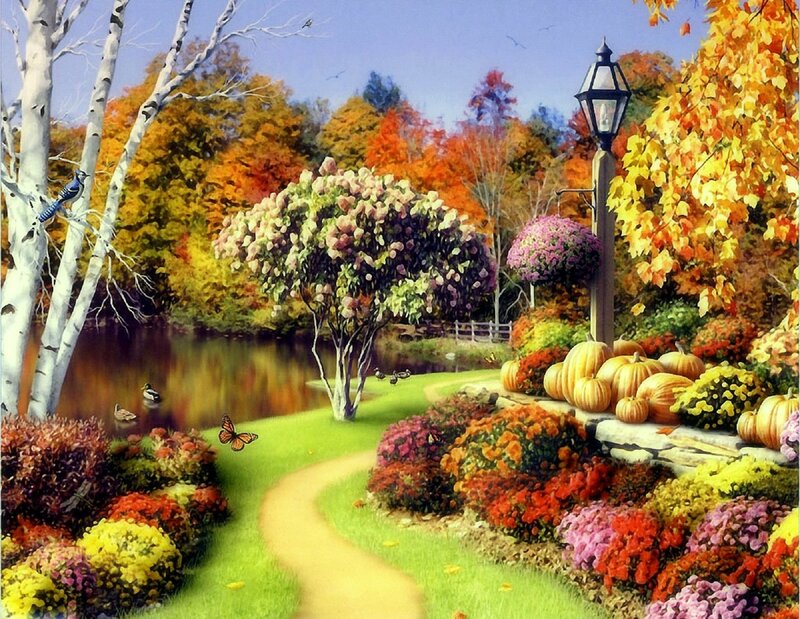 Autumn Garden Scene — Orange, Serene