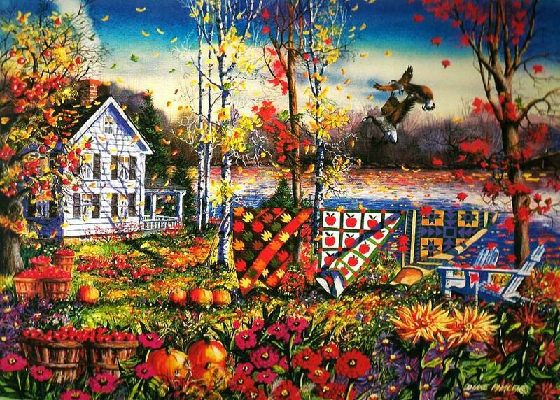 Autumn Garden Scene — Red
