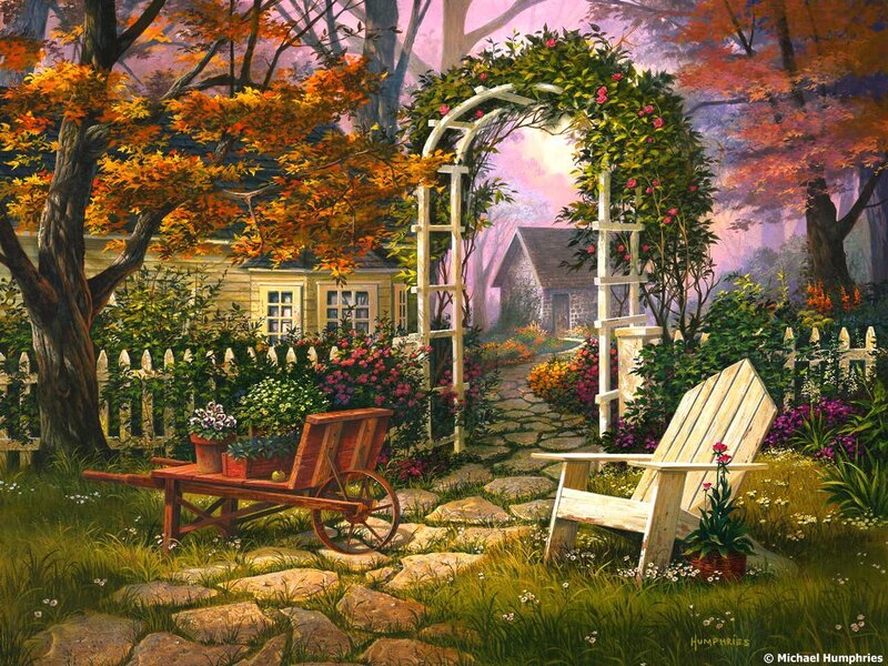 Autumn garden with arbor