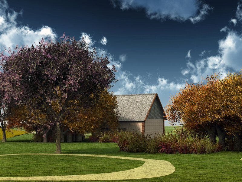 Autumn garden with house