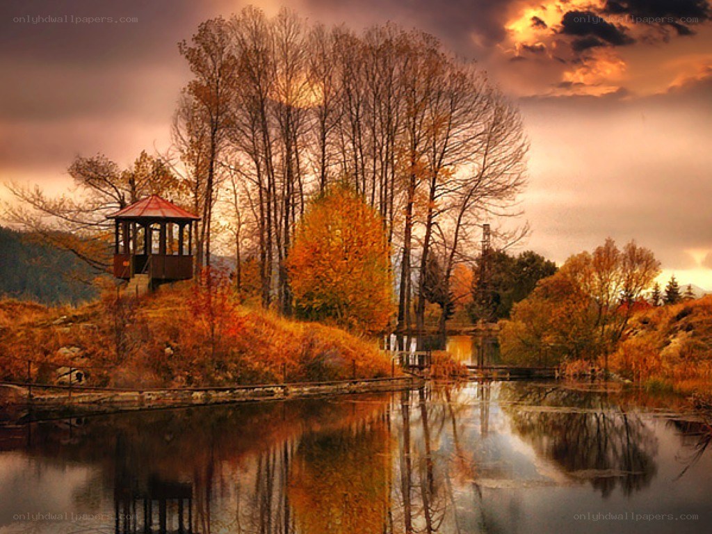 Autumn gazebo by the lake