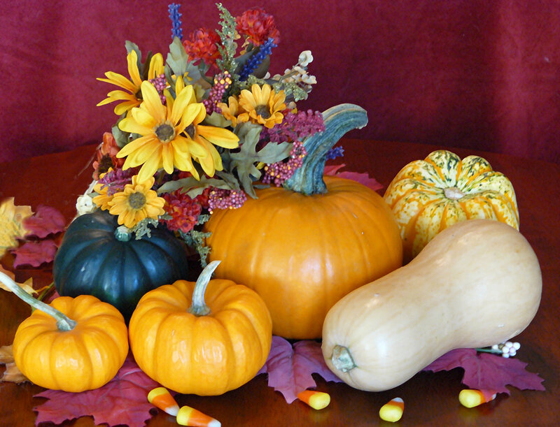 Autumn Gourds and Flowers
