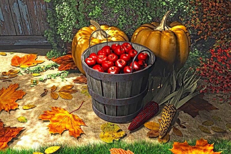 Autumn Harvest Basket — Orange, Digital Art