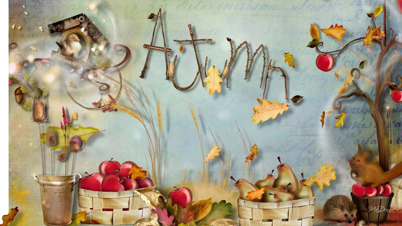 Autumn Harvest Scene — Blue