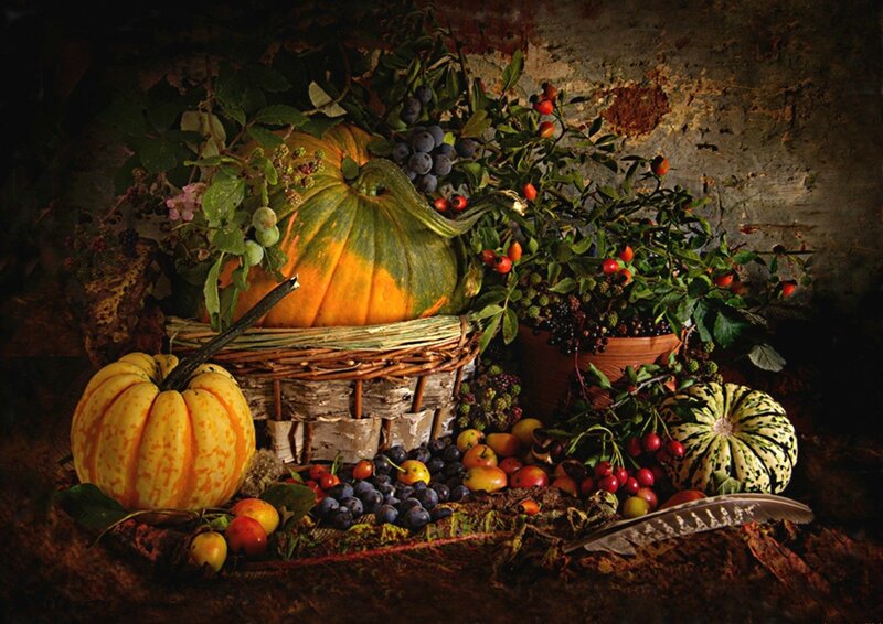 Autumn Harvest Still Life — Brown, Dramatic