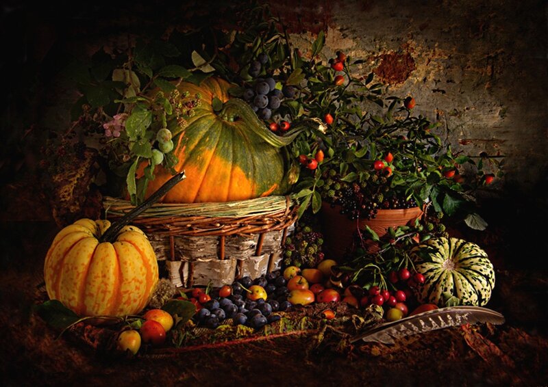 Autumn Harvest Still Life — Orange, Dramatic, Photograph