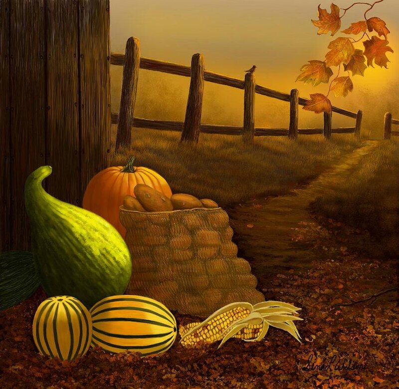 Autumn Harvest Still Life — Orange, Serene, Painting