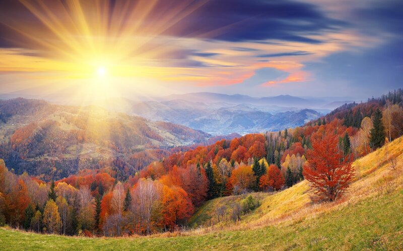 Autumn Hills at Sunrise — Orange, Serene