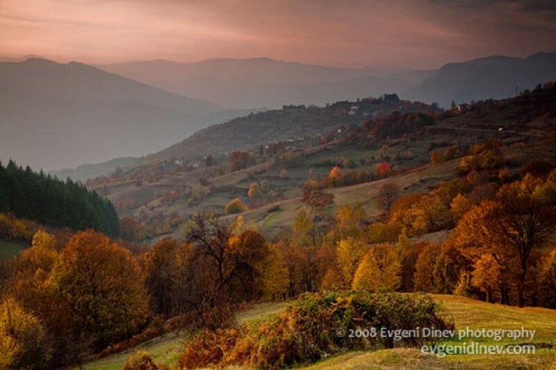 Autumn hills at sunset