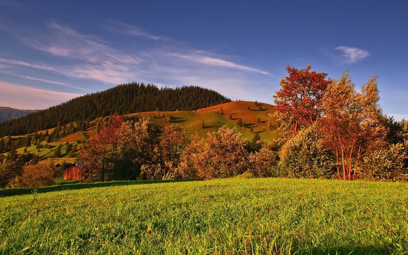 Autumn hills at sunset