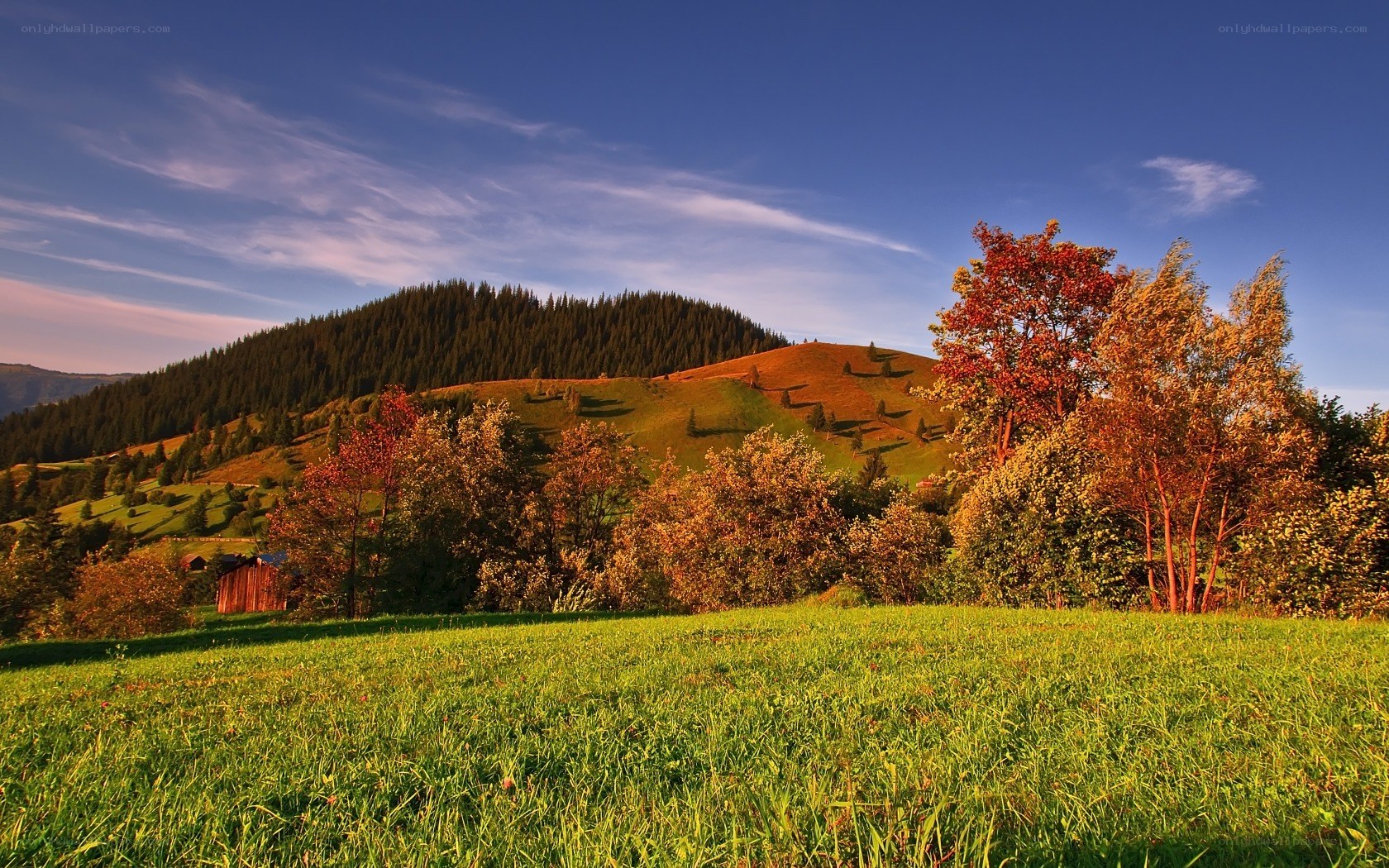 Autumn hills at sunset