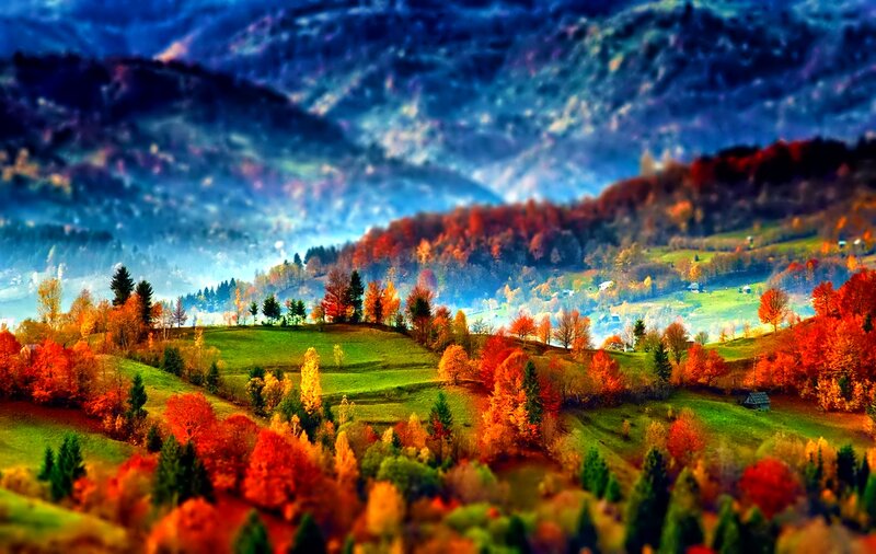 Autumn Hills Landscape — Red