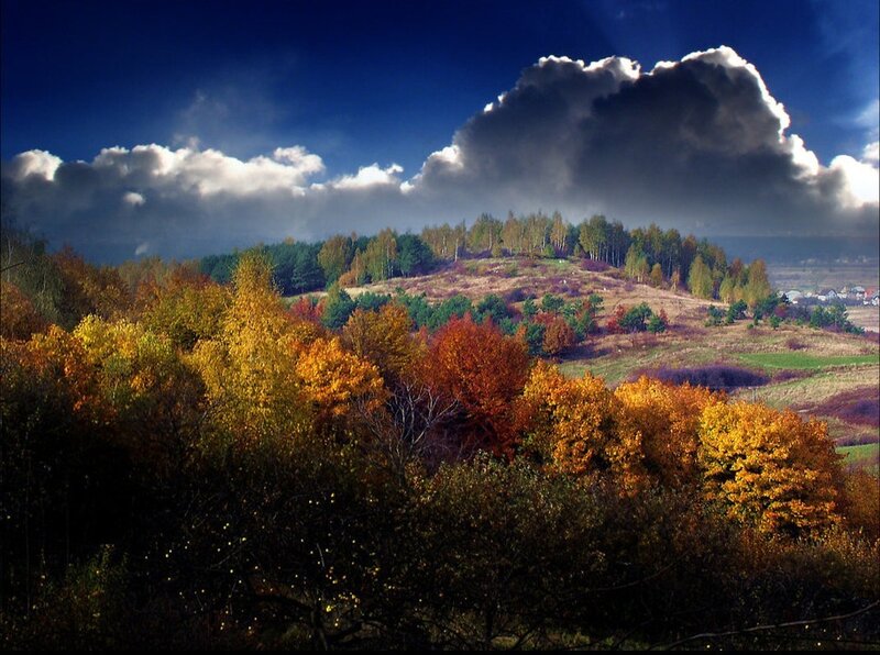 Autumn hills under dramatic sky