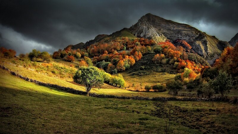 Autumn Hills under Stormy Sky — Green