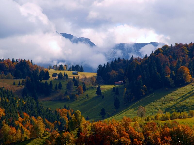 Autumn Hills with Cabins