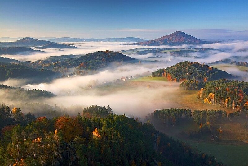 Autumn Hills with Fog — Green