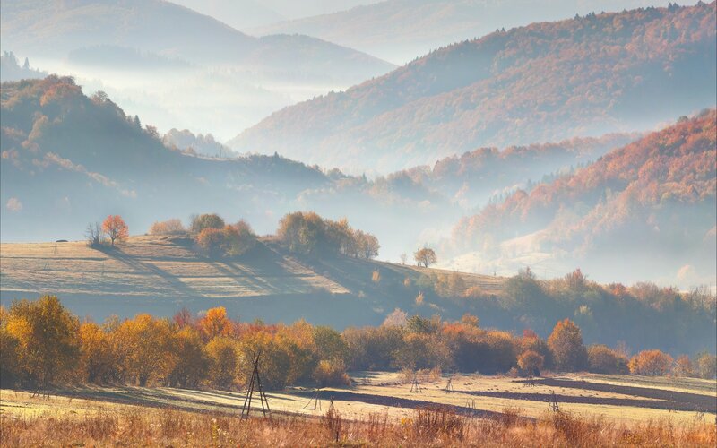 Autumn hills with mist
