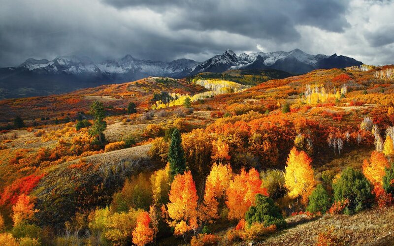 Autumn Hills with Mountains — Orange, Dramatic
