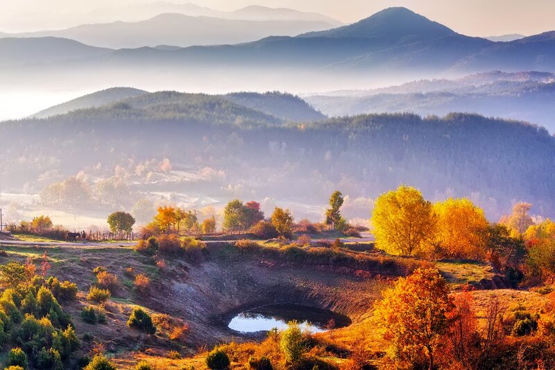 Autumn Hills with Pond