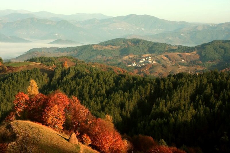 Autumn Hills with Village — Green