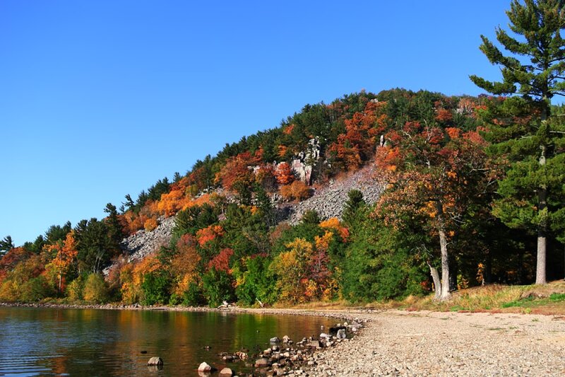Autumn Hillside by Lake