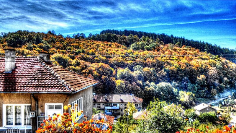 Autumn Hillside Village — Blue