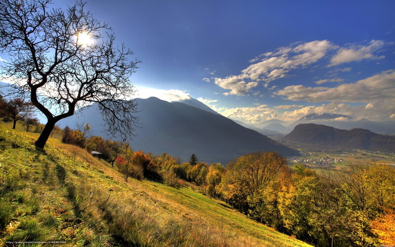 Autumn Hillside with Mountains